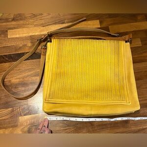 Yellow and Brown vegan leather Shoulder Bag
